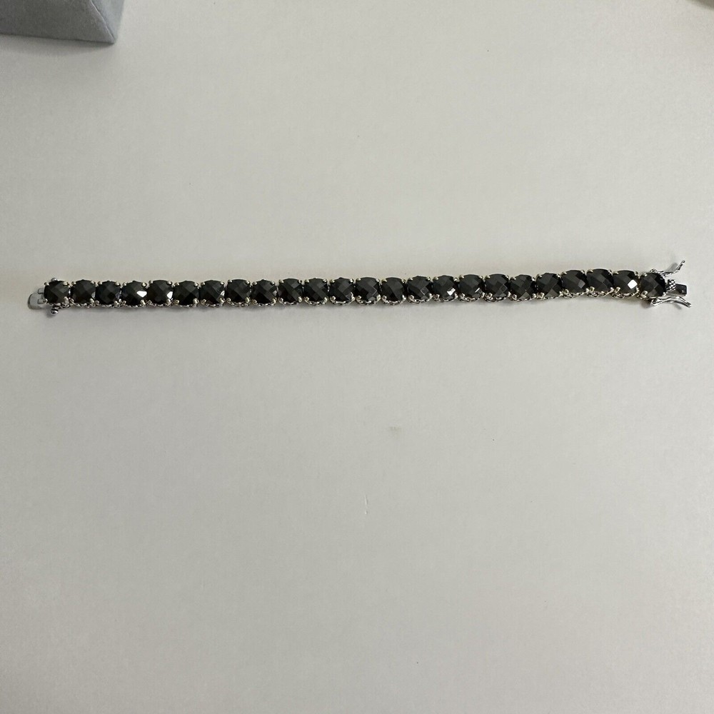 Bracelet Black Faceted Tennis Style Two Toned Safety Clasp IJDI China 925 Marked - Picture 11 of 13